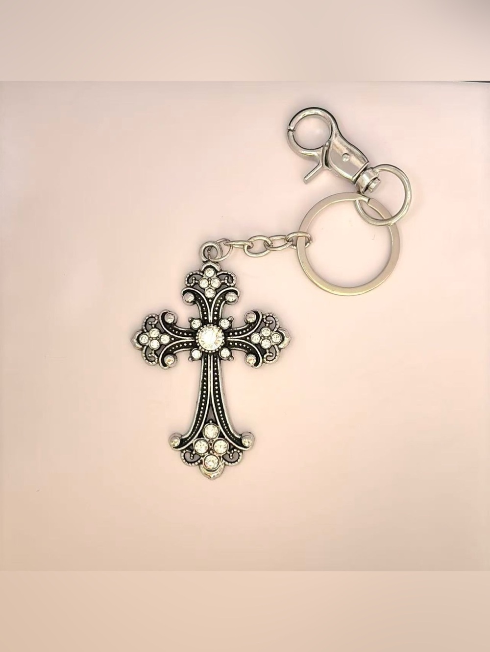 CZ Cross Keychain Charm for Men Women Car Keychain Key Ring Bag Charm